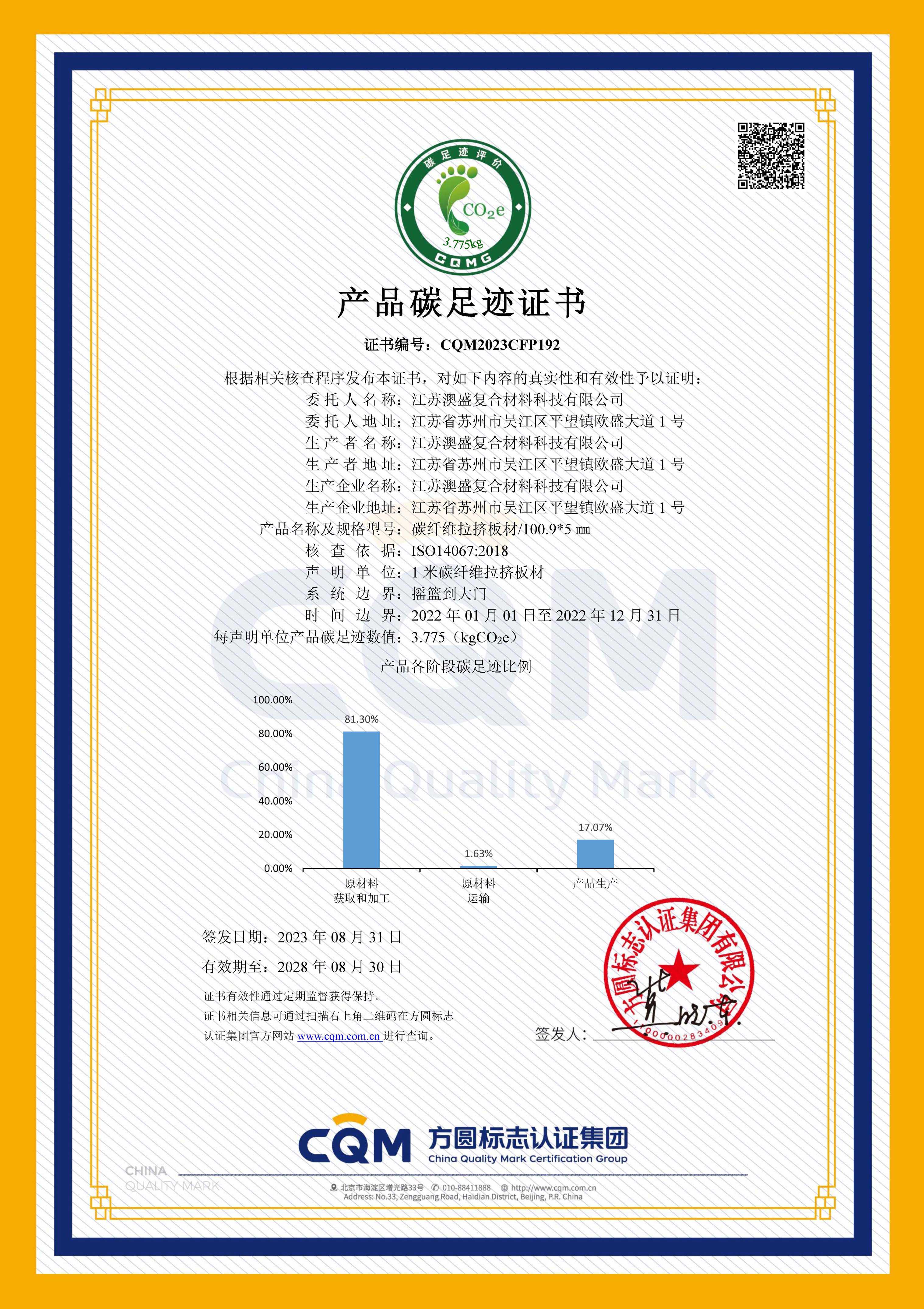 product carbon footprint certificate